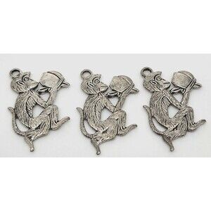 Monkey Charms Pendants Set 3 Blue Moon Beads New Silver Tone Metal